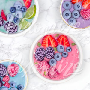 colorful fruit smoothie bowls top view stock photo