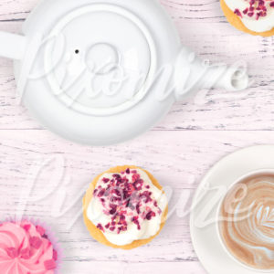 tea party themed stock photography flat lay image